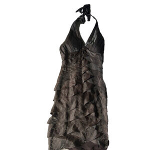 SIZE 2 cache brown layered halter neck dress with padded top